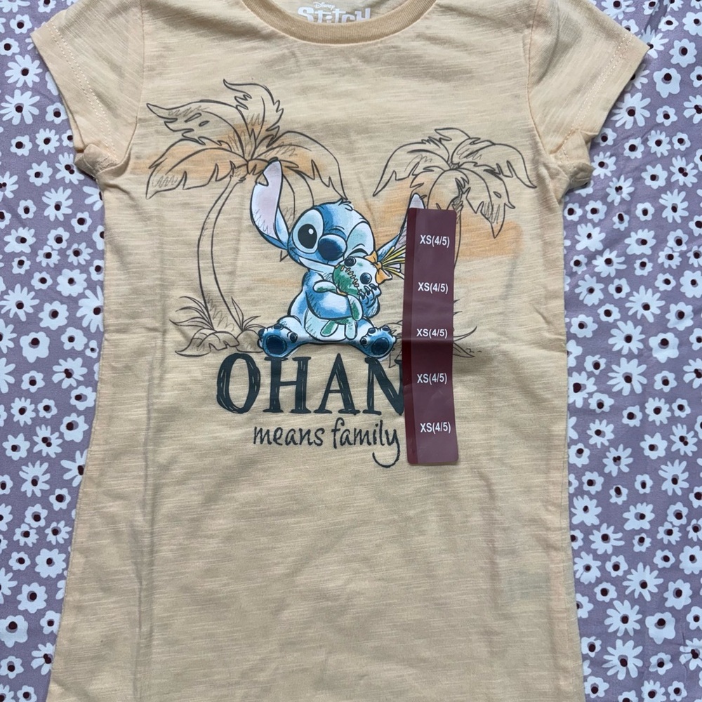 Disney Kids Tan T-Shirt with Stitch and Palm Trees